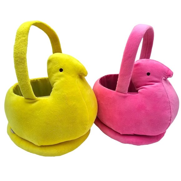 Peeps Easter Bunny Candy Basket Set Yellow Pink Plush Marshmallow Baby Chick 11" - Picture 1 of 10